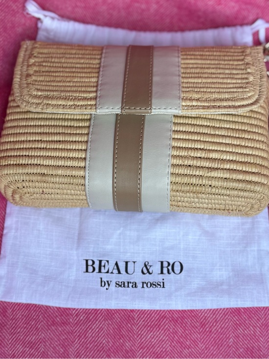 Beau & Ro Handbags - BEAU & RO Straw Shoulder Bag in Natural and Taupe